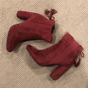 Burgundy/red heeled ankle boots size nine with tassel detail